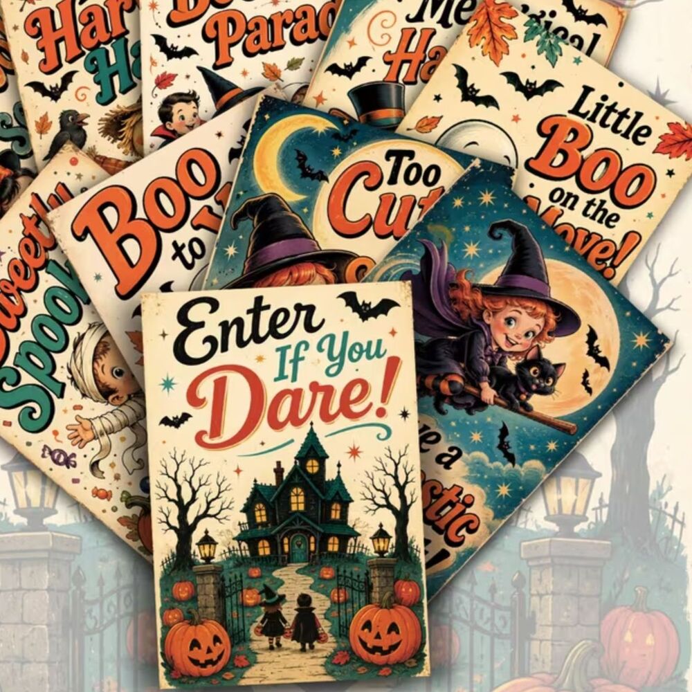20 Vintage Style Halloween Postcards 4x6 Retro Cats Witches Pumpkins Ghosts